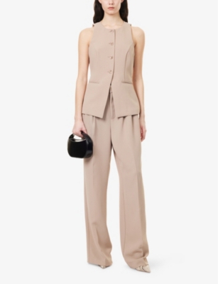 GOOD AMERICAN WOMENS MINERAL001 LUXE SUITING ROUND-NECK WOVEN VEST 
