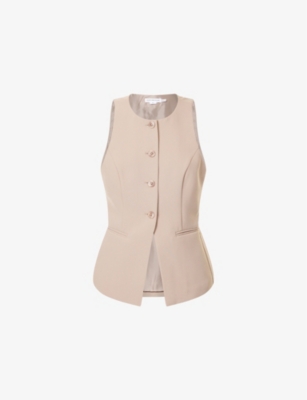 GOOD AMERICAN WOMENS MINERAL001 LUXE SUITING ROUND-NECK WOVEN VEST 