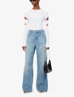 GOOD AMERICAN WOMENS GOOD AMERICAN GOOD EASE WIDE-LEG COTTON-BLEND JEANS 