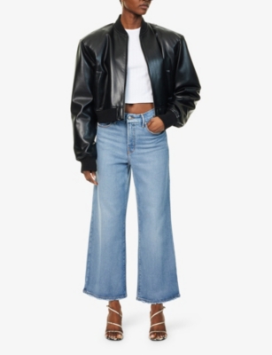 Shop Good American Womens  Palazzo Cropped Wide-leg Woven Jeans In Indigo861