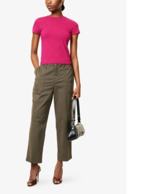 GOOD AMERICAN WOMENS GOOD AMERICAN CARGO TWILL CROP-LEG HIGH-RISE STRETCH-COTTON TROUSERS 