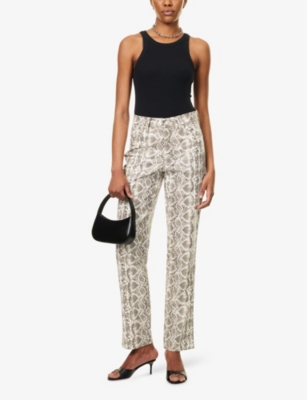 GOOD AMERICAN WOMENS SSP PRINT001 SNAKE-PRINT GOOD ICON FAUX LEATHER TROUSERS 
