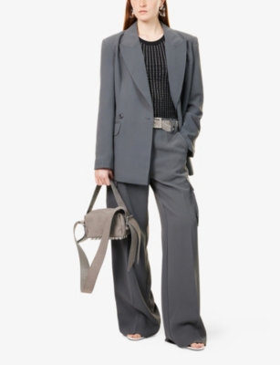 GOOD AMERICAN WOMENS CARBON003 LUXE DOUBLE-BREASTED WOVEN BLAZER 