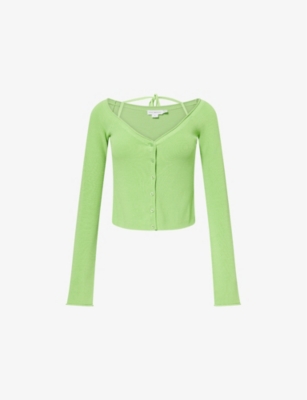 Shop Good American Womens Lime005 Ribbed Off-shoulder Knitted Top