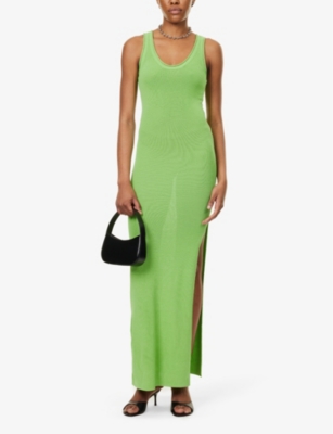 GOOD AMERICAN WOMENS LIME005 SCOOP-NECK SLEEVELESS FINE-KNIT MAXI DRESS XS 