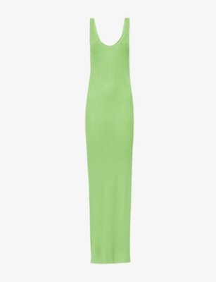 Shop Good American Womens Lime005 Scoop-neck Sleeveless Fine-knit Maxi Dress Xs