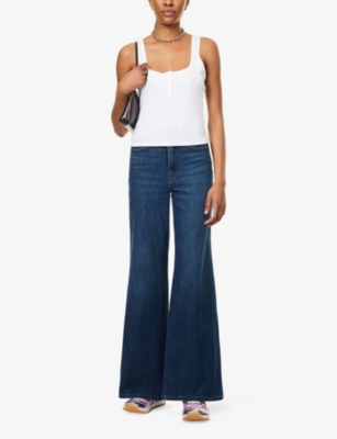 GOOD AMERICAN WOMENS GOOD AMERICAN POINTELLE HENLEY SCOOP-NECK STRETCH-WOVEN BLEND TOP 