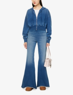 GOOD AMERICAN: Jeanius Cropped Cotton-Jersey Hoody
