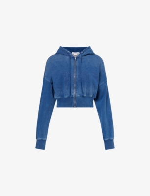 GOOD AMERICAN: Jeanius Cropped Cotton-Jersey Hoody
