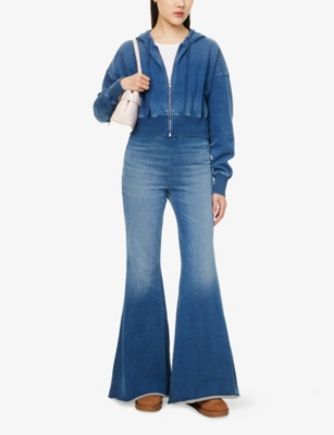 GOOD AMERICAN: Jeanius Flare Drawstring Cotton-Jersey Jogging Bottoms