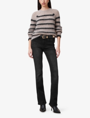 Allsaints Womens Washed Black Haldan Slim-fit Boot-cut Stretch-denim Jeans In Washed Black
