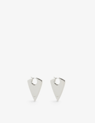 MCQUEEN: Arrow Brand-Text Polished Brass Hoop Earrings