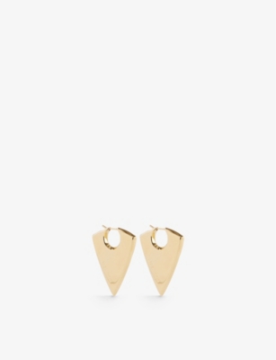 MCQUEEN: Arrow Brand-Text Polished Brass Hoop Earrings