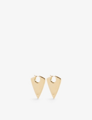 ALEXANDER MCQUEEN WOMENS 0935 GOLD ARROW BRAND-TEXT POLISHED BRASS HOOP EARRINGS