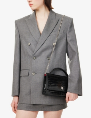 MCQUEEN: Skull Croc-Embossed The Medium Leather Crossbody Bag