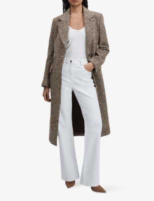 Reiss Womens  Kai Houndstooth Check-pattern Wool-blend Coat In Brown Check