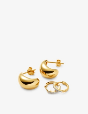 Missoma Womens Dome Pave 18ct Yellow Gold-plated Vermeil Sterling-silver And Zirconia Earring Set In Gold