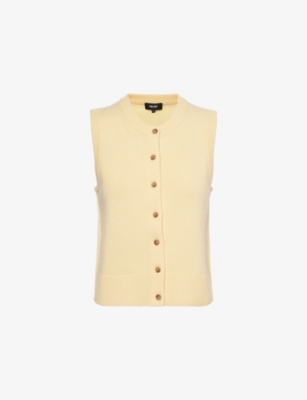 ME AND EM WOMENS SUNLIGHT YELLOW ROUND-NECK RIBBED-TRIMS CASHMERE VEST