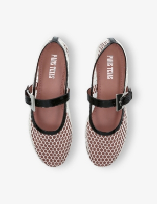 Paris Texas Ballet Flats In White Mesh And Black Croco-embossed Leather In White
