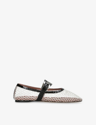 Paris Texas Ballet Flats In White Mesh And Black Croco-embossed Leather In White