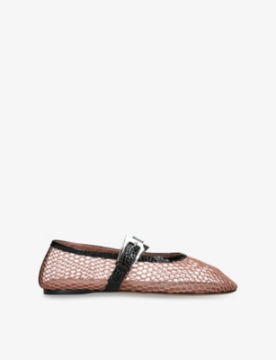 PARIS TEXAS: Sveva Buckle Mesh And Leather Ballet Flats