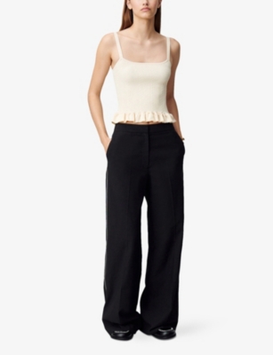 Claudie Pierlot Womens  Contrast-trim Wide-leg Woven Trousers In Noir / Gris