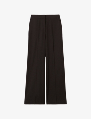 Claudie Pierlot Womens  Contrast-trim Wide-leg Woven Trousers In Noir / Gris