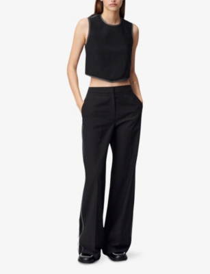 Claudie Pierlot Womens  Backless Cropped Cotton-blend Top In Noir / Gris