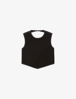 Claudie Pierlot Womens  Backless Cropped Cotton-blend Top In Noir / Gris