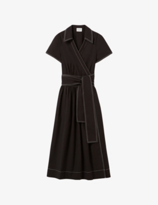 CLAUDIE PIERLOT: Belted Contrast-Stitch Woven Maxi Dress
