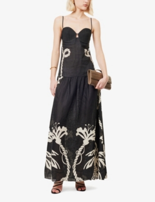 Shop Johanna Ortiz Womens  Enlightened Sailor Shoulder-straps Linen Maxi Dress In Tropical Catch