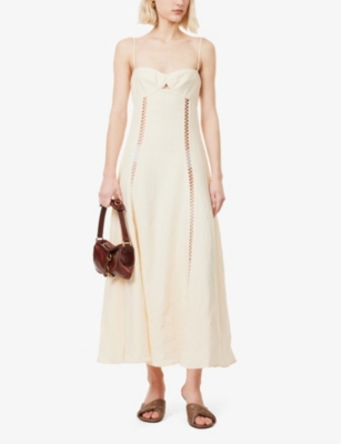 JOHANNA ORTIZ WOMENS ECRU CATAMARAN VENTURES SHOULDER-STRAPS LINEN MIDI DRESS 