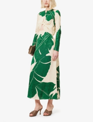 Shop Johanna Ortiz Womens Palm Shadows Into The Wild Knot-embellishment Woven Midi Dress