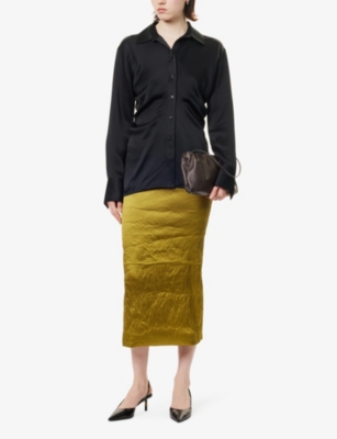 Shop Tove Womens Alma Crinkle Split-hem Woven Maxi Skirt Gold