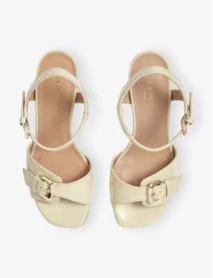 LK BENNETT: Reeva Buckled Croc-Effect Leather Heeled Sandals