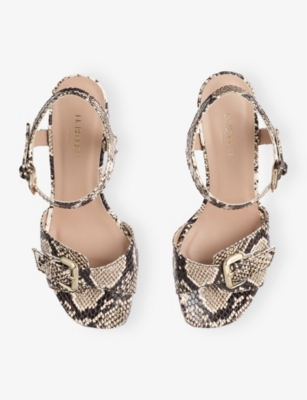 LK BENNETT: Reeva Buckled Snakeskin-Effect Leather Heeled Sandals