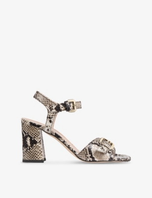 LK BENNETT WOMENS MUL-BLACK/WHITE REEVA BUCKLED SNAKESKIN-EFFECT LEATHER HEELED SANDALS EUR 41 / 8 UK