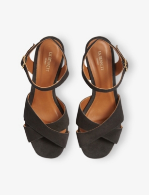 Lk Bennett Womens  Alba Suede Heeled Sandals In Bla-black