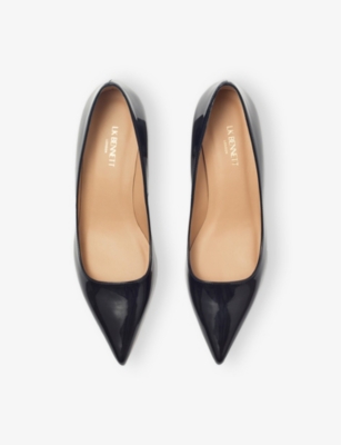 Lk Bennett Womens Sloane Pointed-toe Patent-leather Heeled Courts Blu-navy In Blu-navy