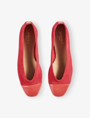 Lk Bennett Womens Red-soft Red Hanna Leather Ballerina Pumps Eur 41 / 8 Uk