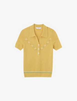 Lk Bennett Womens Fiona Floral-embroidered Cotton And Wool-blend Top Mul-yellow Xs In Mul-yellow