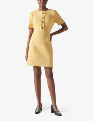 Lk Bennett Varley Fringe-trim Tweed Dress In Yel-buttercup