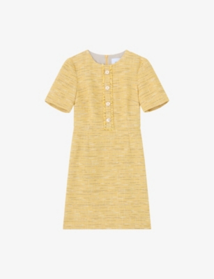 Lk Bennett Varley Fringe-trim Tweed Dress In Yel-buttercup