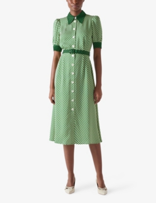 LK BENNETT: Valerie Stripe-Print Woven Midi Dress