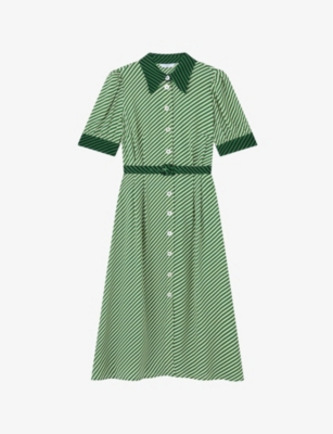 Shop Lk Bennett Womens Mul-green Valerie Stripe-print Woven Midi Dress