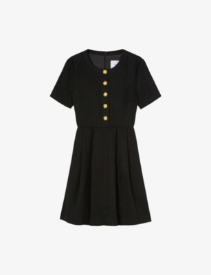 Lk Bennett Womens Lydia Button-embellished Linen Mini Dress Bla-black In Bla-black