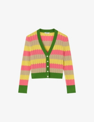 Lk Bennett Womens Mul-green Cinzia Zigzag-pattern Cotton-blend Cardigan Xs In Mul-green