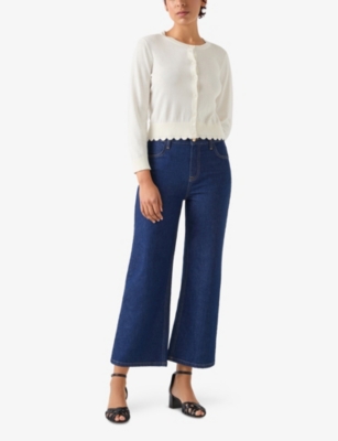 Lk Bennett Womens Cre-ivory Vanessa Scallop-trim Cotton Cardigan In Cre-ivory