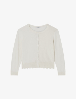 Lk Bennett Womens Cre-ivory Vanessa Scallop-trim Cotton Cardigan In Cre-ivory