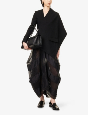 UMA WANG OMENS GRETA ANGULAR-PANEL LINEN-BLEND MAXI SKIRT BLACK 